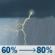 Thursday: Rain showers likely before 11am, then showers and thunderstorms between 11am and 2pm, then a chance of showers and thunderstorms between 2pm and 5pm, then a chance of showers and thunderstorms. Mostly cloudy. High near 80, with temperatures falling to around 77 in the afternoon. North northwest wind 0 to 5 mph. Chance of precipitation is 80%. New rainfall amounts between three quarters and one inch possible. Thursday: Showers And Thunderstorms